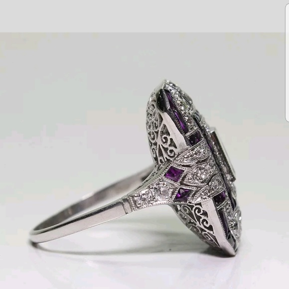 Sterling Silver Amethyst Topaz  Statement Ring - Picture 5 of 8
